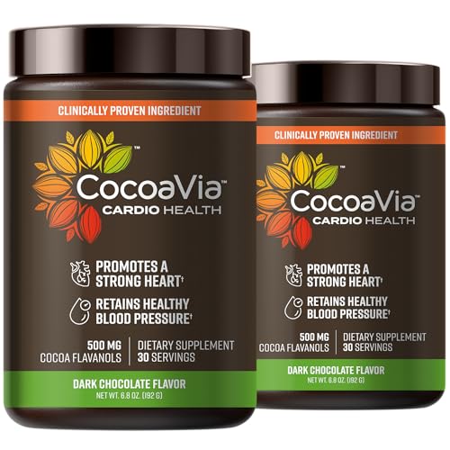 CocoaVia Cardio Health Cocoa Powder, 60 Servings, 500mg Cocoa Flavanols, Support Heart Health, Boost Nitric Oxide, Improve Circulation, Energy, Preworkout, Vegan, Dark Chocolate Cacao - Image 1