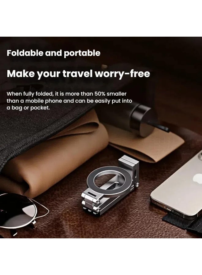 Magnetic Pocket Tripod for MagSafe,Foldable Multifunctional Phone Holder, Desk Stand,Portable Handheld Travel Photography Stand,with Universal Fit with Metal Ring - Image 2