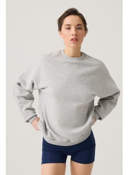 Los Ojos Grey Melange Wide Pattern Crew Neck Sweatshirt  - Image 1