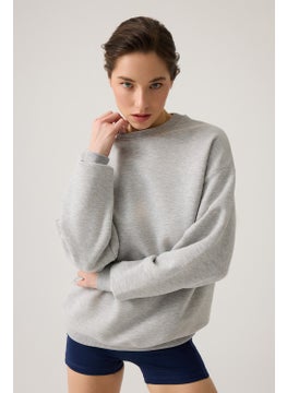Los Ojos Grey Melange Wide Pattern Crew Neck Sweatshirt  - Image 2