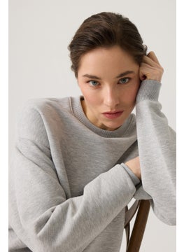 Los Ojos Grey Melange Wide Pattern Crew Neck Sweatshirt  - Image 4