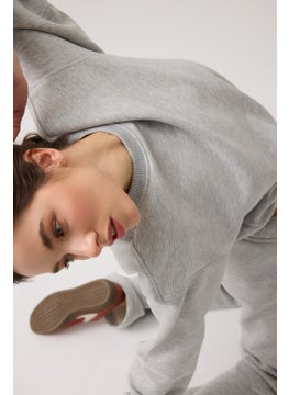 Los Ojos Grey Melange Wide Pattern Crew Neck Sweatshirt  - Image 5