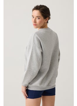 Los Ojos Grey Melange Wide Pattern Crew Neck Sweatshirt  - Image 3