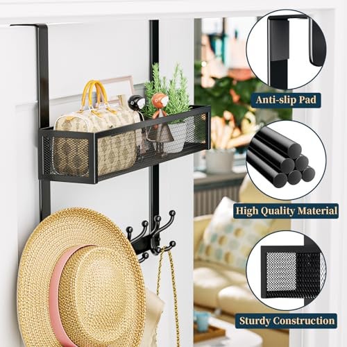 Consumest Over The Door Hooks Organizer - Over Door Hanger with 16 Hooks & 2 Baskets for Hanging Coat, Clothing, Towel, Back Storage for Bathroom, Closet, College Dorm, Black - Image 5