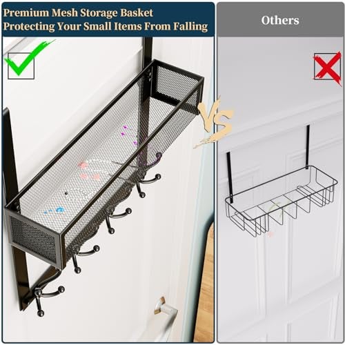 Consumest Over The Door Hooks Organizer - Over Door Hanger with 16 Hooks & 2 Baskets for Hanging Coat, Clothing, Towel, Back Storage for Bathroom, Closet, College Dorm, Black - Image 4