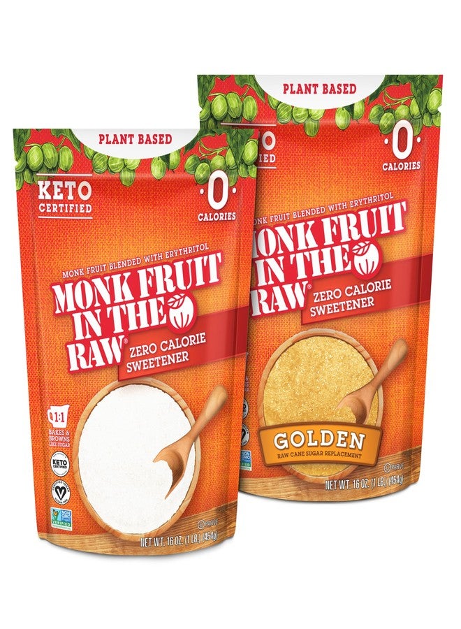 In the Raw Monk Fruit Sweetener Bundle, Classic + Golden Granules in 16 Oz Resealable Bags, Non-GMO, Kosher, Vegan & Keto Certified - Image 1