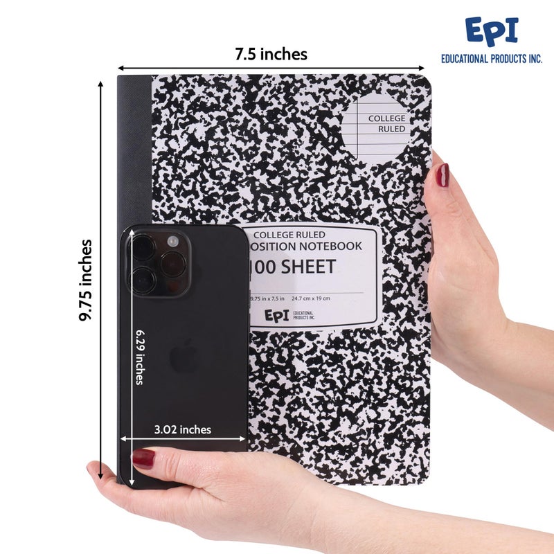 EPI 4 Pack - EPI College Ruled Composition Notebook Black - 200 Pages (100 Sheets), 9-3/4 x 7-Â½ - Classroom Back to School Supplies, Heavy Duty, Durable Hardcover Office Notebooks, Sewn - Image 3