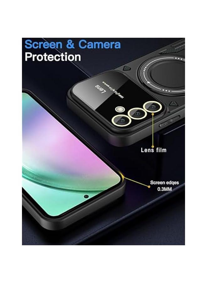 Samsung Galaxy A55 Armor Cover Case with Ring Kickstand and Full Camera Lens Protector - YD-Black - Image 2