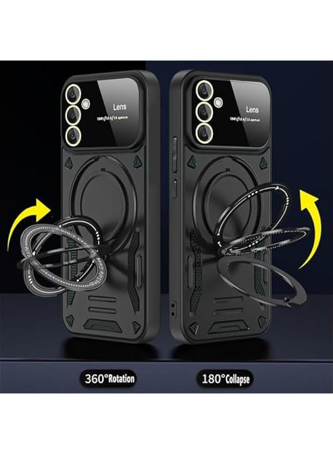 Samsung Galaxy A55 Armor Cover Case with Ring Kickstand and Full Camera Lens Protector - YD-Black - Image 3