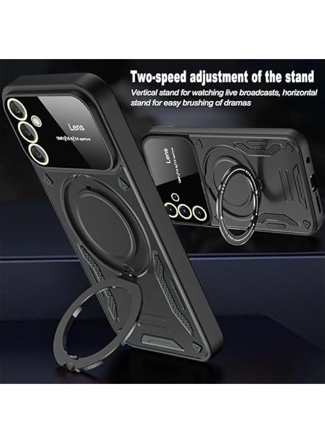 Samsung Galaxy A55 Armor Cover Case with Ring Kickstand and Full Camera Lens Protector - YD-Black - Image 4