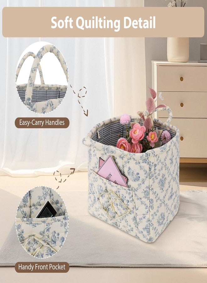 ANKICK Storage Basket Boho Fabric Large Collapsible Floral Laundry Nursery Hamper Portable Folding Storage for Clothes Toys (Vine-Blue A) - Image 5