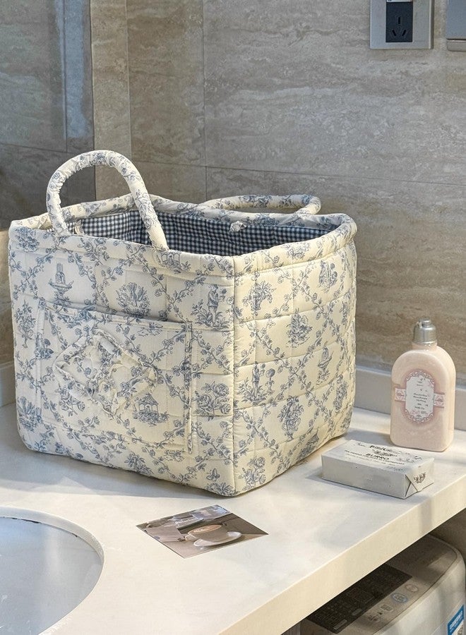 ANKICK Storage Basket Boho Fabric Large Collapsible Floral Laundry Nursery Hamper Portable Folding Storage for Clothes Toys (Vine-Blue A) - Image 1
