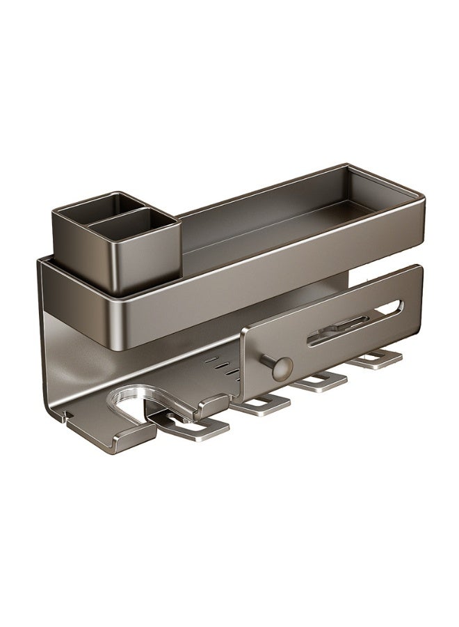 Wall-mounted gunmetal gray toothbrush holder, holds 4 cups – No-drill bathroom organizer with hairdryer and towel rack - Image 2