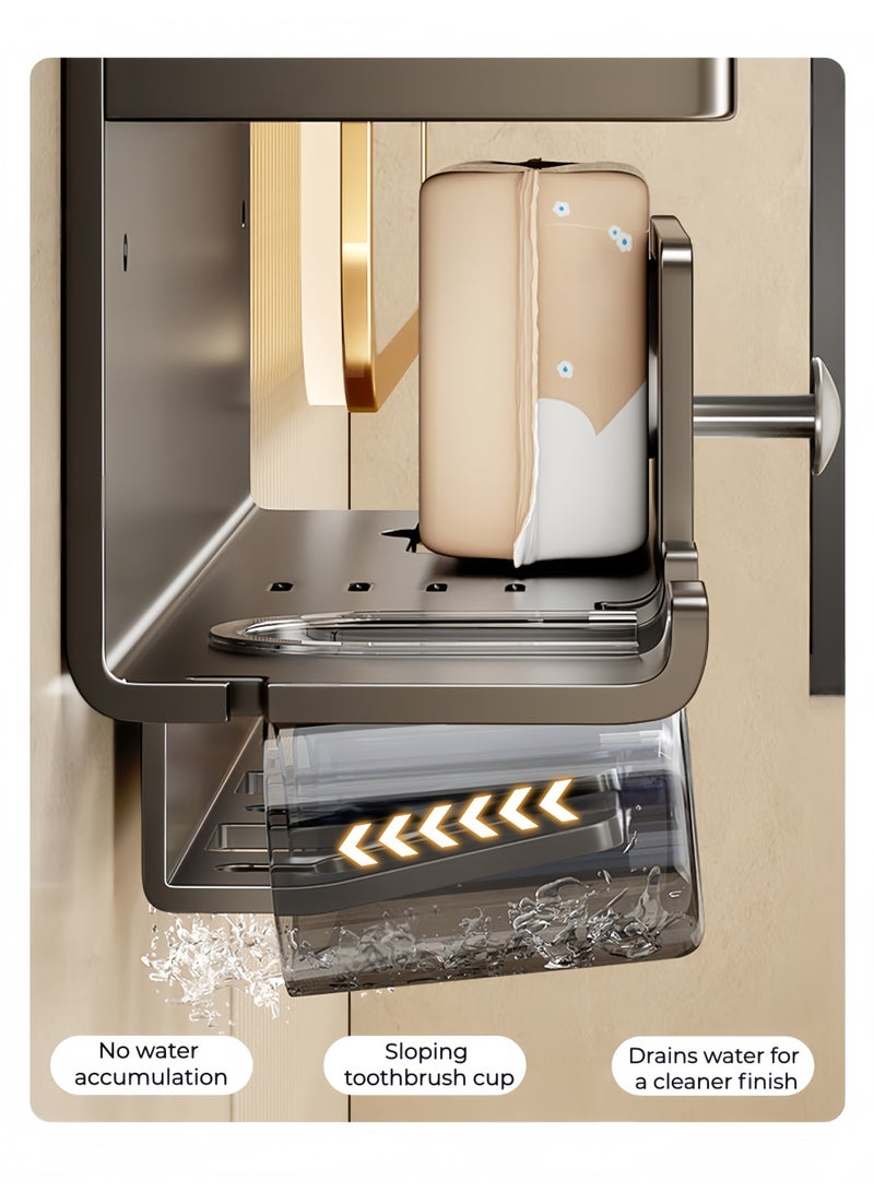 Wall-mounted gunmetal gray toothbrush holder, holds 4 cups – No-drill bathroom organizer with hairdryer and towel rack - Image 5