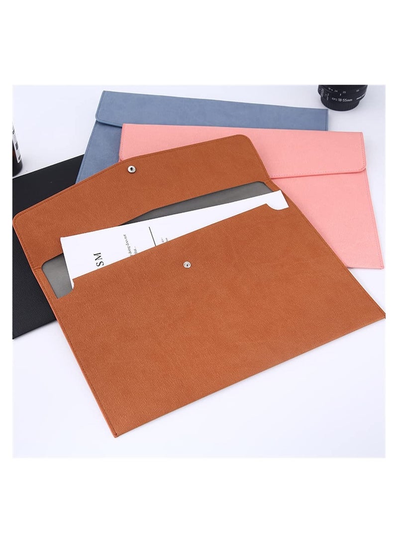 Brown Portable Waterproof Leather Document Organizer A4 File Wallet for Travel Business Meeting Storage - Image 2