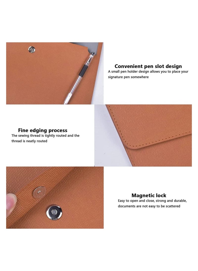 Brown Portable Waterproof Leather Document Organizer A4 File Wallet for Travel Business Meeting Storage - Image 5