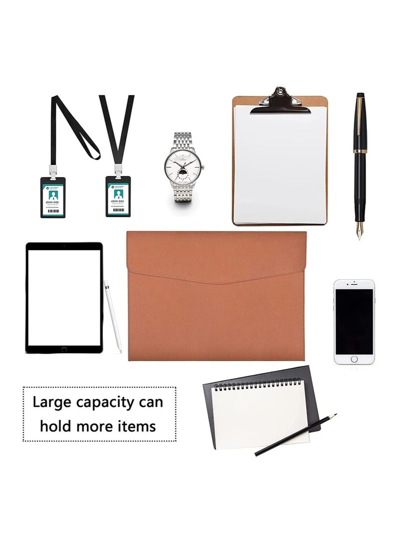 Brown Portable Waterproof Leather Document Organizer A4 File Wallet for Travel Business Meeting Storage - Image 3