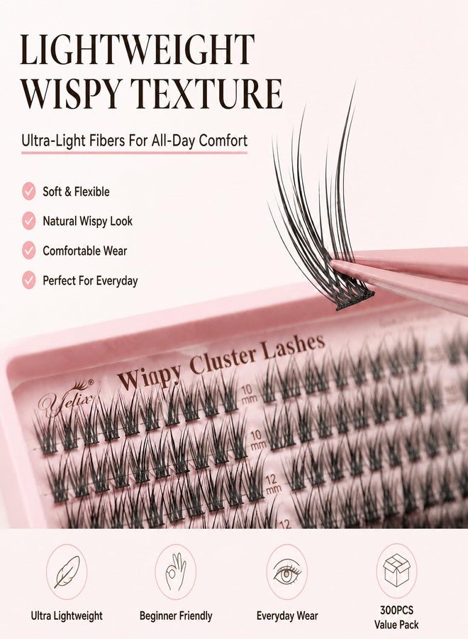 YELIX 300pcs Wispy Lash Clusters 10-16mm Mixed Length, Thin Band Individual DIY Eyelash Extensions Natural Fluffy Look for Daily Makeup and Home Use - Image 3