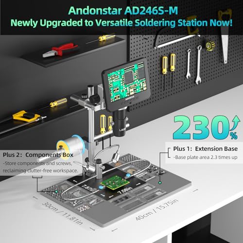 Andonstar AD246S-M Plus 7'' HDMI Soldering Digital Microscope for Electronics Repair, 2000x 3 Lens 2160P UHD Video Record, Soldering Microscope Station with Helping Hands, Coin Full View 32GB Card - Image 3