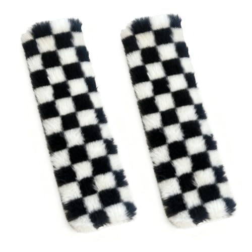 Gwwens 2PCS Black and White Checkered Fuzzy Soft Auto Rubber Seat Belt Cover Seatbelt Shoulder Pad for A More Comfortable Driving Suitable for Car Interior Accessorie - Image 1