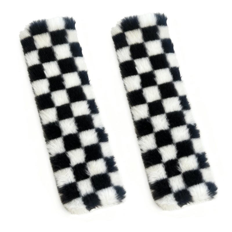 Gwwens 2PCS Black and White Checkered Fuzzy Soft Auto Rubber Seat Belt Cover Seatbelt Shoulder Pad for A More Comfortable Driving Suitable for Car Interior Accessorie - Image 3