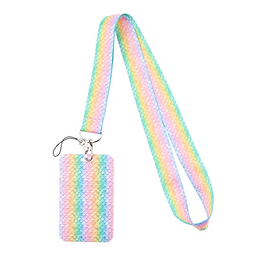 DMLSKY Kids Lanyard with ID Holder Cute Neck Strap Key Lanyard for Girls - Boho Rainbow Mermaid - Image 1
