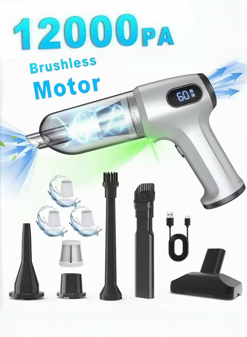 Handheld Cordless Car Vacuum Cleaner, 12000Pa Vacuum and Air Duster, 7 in 1 Mini Hand Held Vacuum Rechargeable AirDuster/Blower with LCD Display and LED Light, Multi-Nozzle, Suitable for Cars, Homes, Offices, Pets. - Image 1