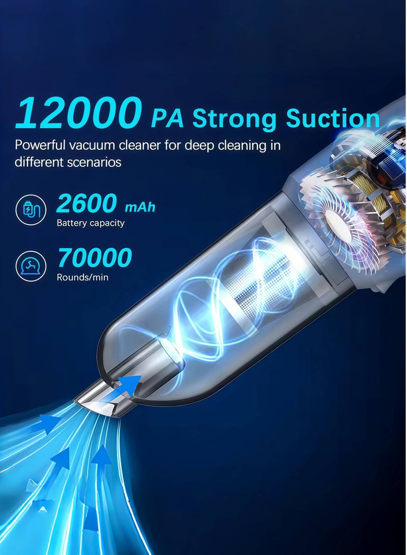 Handheld Cordless Car Vacuum Cleaner, 12000Pa Vacuum and Air Duster, 7 in 1 Mini Hand Held Vacuum Rechargeable AirDuster/Blower with LCD Display and LED Light, Multi-Nozzle, Suitable for Cars, Homes, Offices, Pets. - Image 4