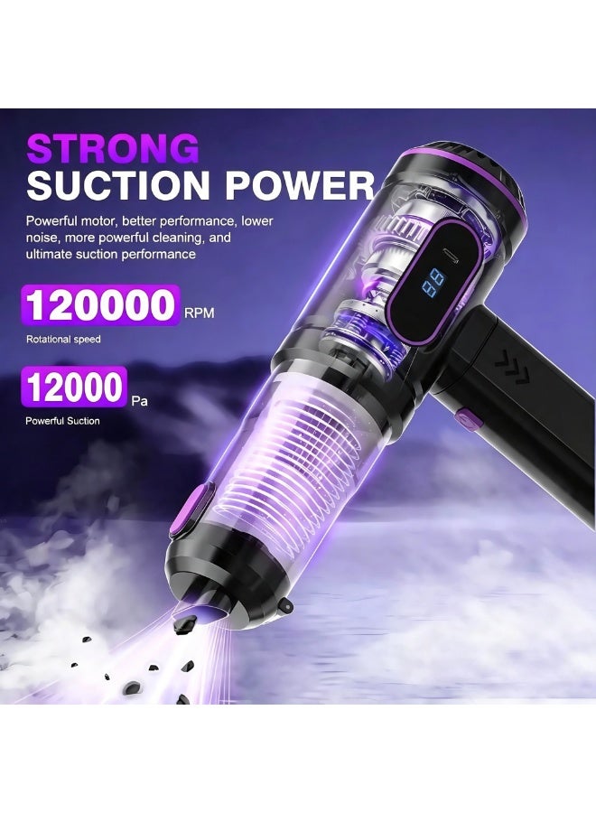 Handheld Cordless Car Vacuum Cleaner, 12000Pa Vacuum and Air Duster, 7 in 1 Mini Hand Held Vacuum Rechargeable AirDuster/Blower with LCD Display and LED Light, Multi-Nozzle, Suitable for Cars, Homes, Offices, Pets. - Image 3