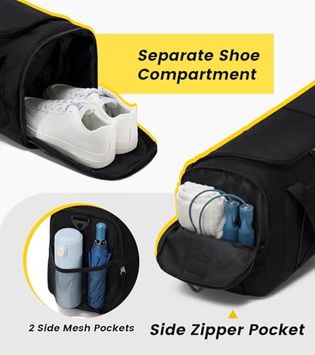 Vorspack Gym Bag for Men - 18 Inches Duffle Bag for Travel Duffel Bag with Shoe Compartment Lightweight Travel Bag for Gym Sports Overnight Weekender - Black - Image 4