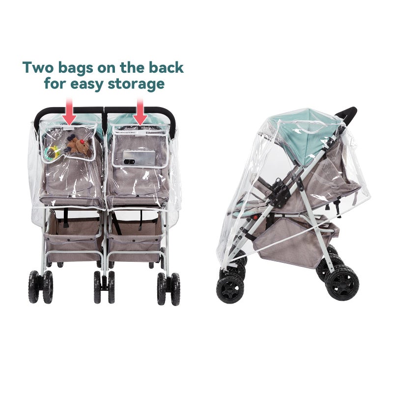 PAHTTO Double Stroller Rain Cover, Waterproof Weather Shield for Side by Side Baby Double Stroller, Twins Stroller Cover for Rain/Wind/Snow/Cold/Dust, Baby Outdoor Accessories - Image 5