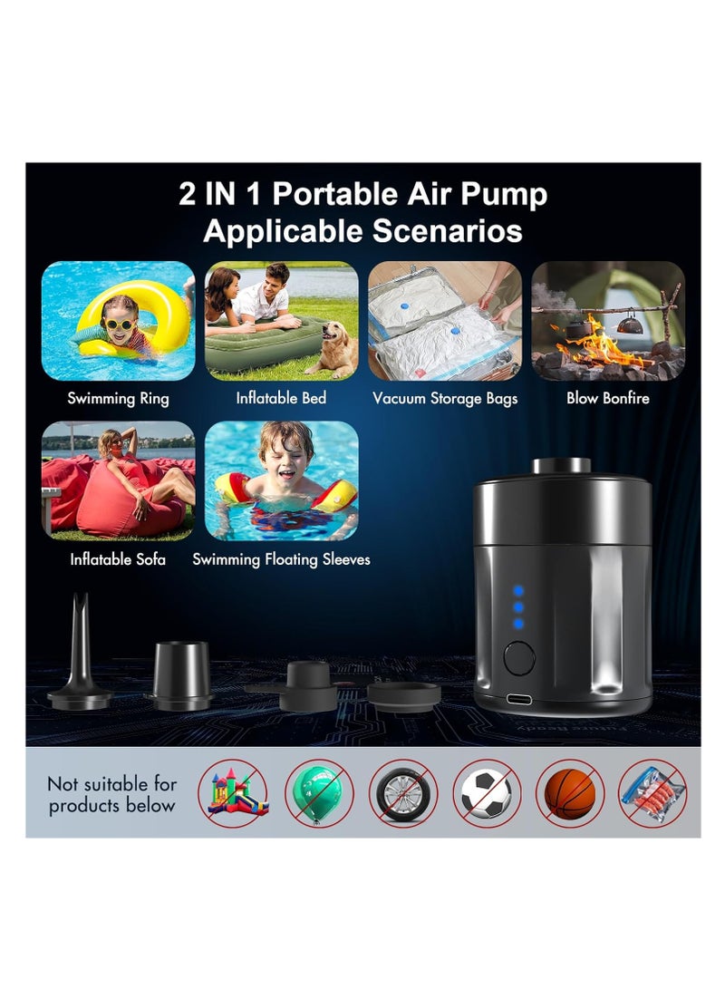 Generic Portable Electric Air Pump for Inflatables, Rechargeable Battery Air Pump for Airbed, 2-in-1 Portable Mini Vacuum Pump with 4 Air Nozzles and Storage Bag for Air Mattress, Pool  - Image 5