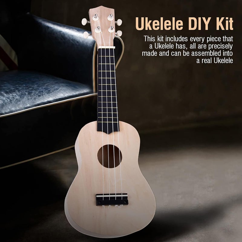 DIY Ukulele Kit, 21inch Basswood 4 String Ukelele DIY Kit Instrument Accessory DIY Projects for Friends, Family, Amateur - Image 3