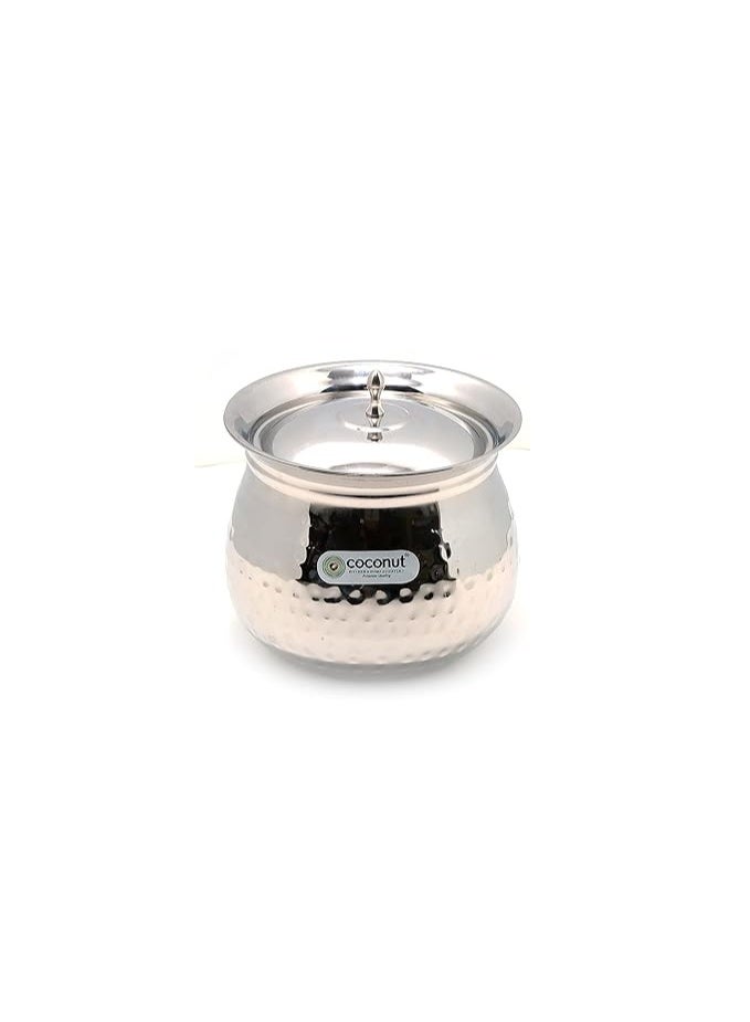 كوكونات Coconut - وعاء طهي (هاندي) من الستانلس ستيل، مطروق يدوياً، مع غطاء - قطعة واحدة - السعة: 500 مل - Image 2