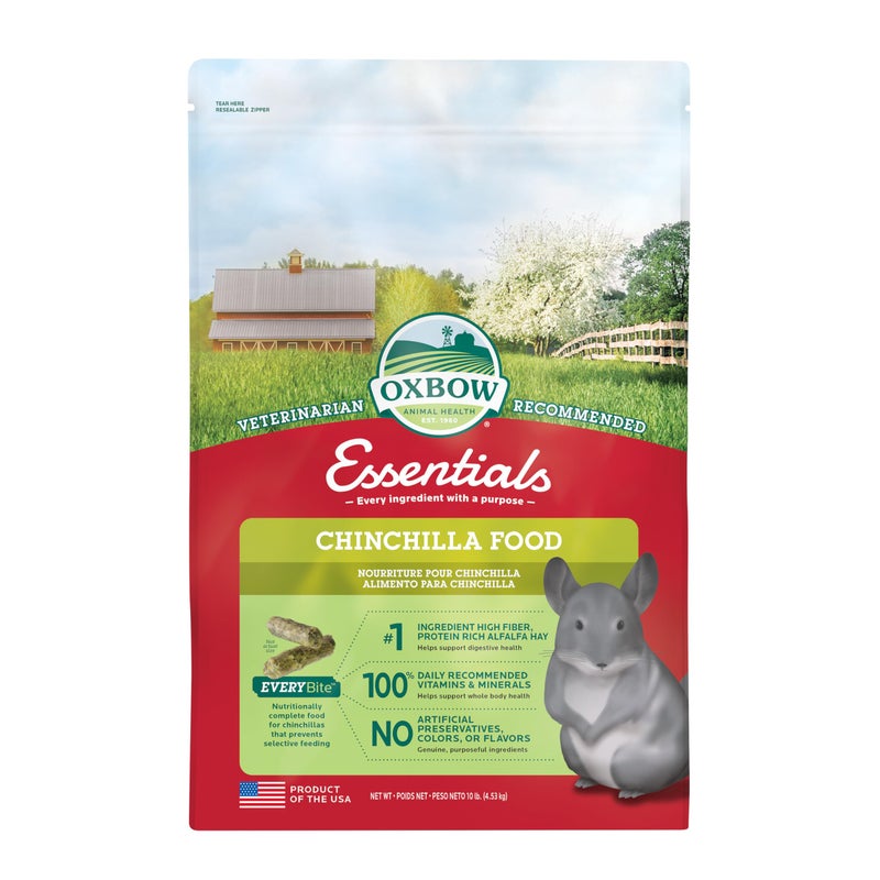 Oxbow Essentials Chinchilla Food, Made with Oxbow Alfalfa, Vitamin & Mineral Rich Food for Chinchillas, Small Animal Pet Pellets, Made in USA, High Fiber, 10 lb Bag - Image 1
