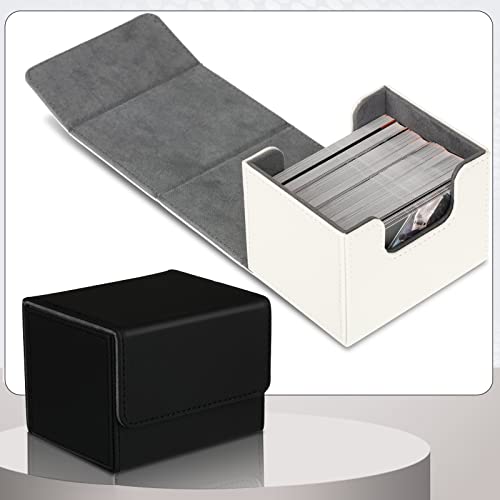 Weewooday 2 Boxes Leather Deck Card Boxes Large Size Fit 100 Plus Sleeved Cards Deck Game for Collectible Playing Compatible with Mtg Tcg(Horizontal,Black, White) - Image 3