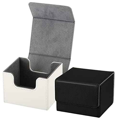 Weewooday 2 Boxes Leather Deck Card Boxes Large Size Fit 100 Plus Sleeved Cards Deck Game for Collectible Playing Compatible with Mtg Tcg(Horizontal,Black, White) - Image 1
