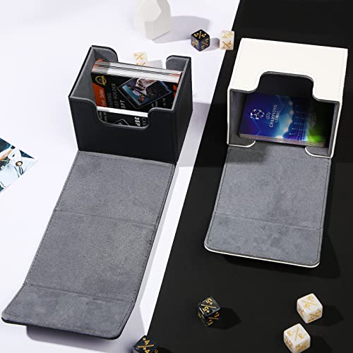 Weewooday 2 Boxes Leather Deck Card Boxes Large Size Fit 100 Plus Sleeved Cards Deck Game for Collectible Playing Compatible with Mtg Tcg(Horizontal,Black, White) - Image 5