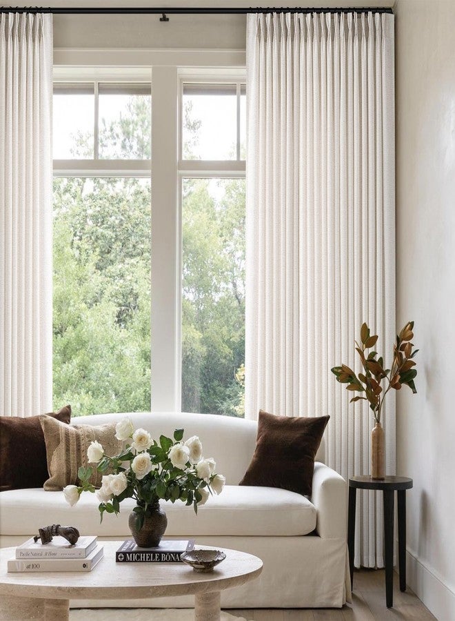 ANRODUO Natural Memory Trained Pinch Pleated Curtains Drapes, Thick Linen Blend Privacy Light Filtering Window Curtains, Linen Textured Pleated Curtain with Hooks&Clips, Triple Pleat Memory Shape Curtain - Image 5
