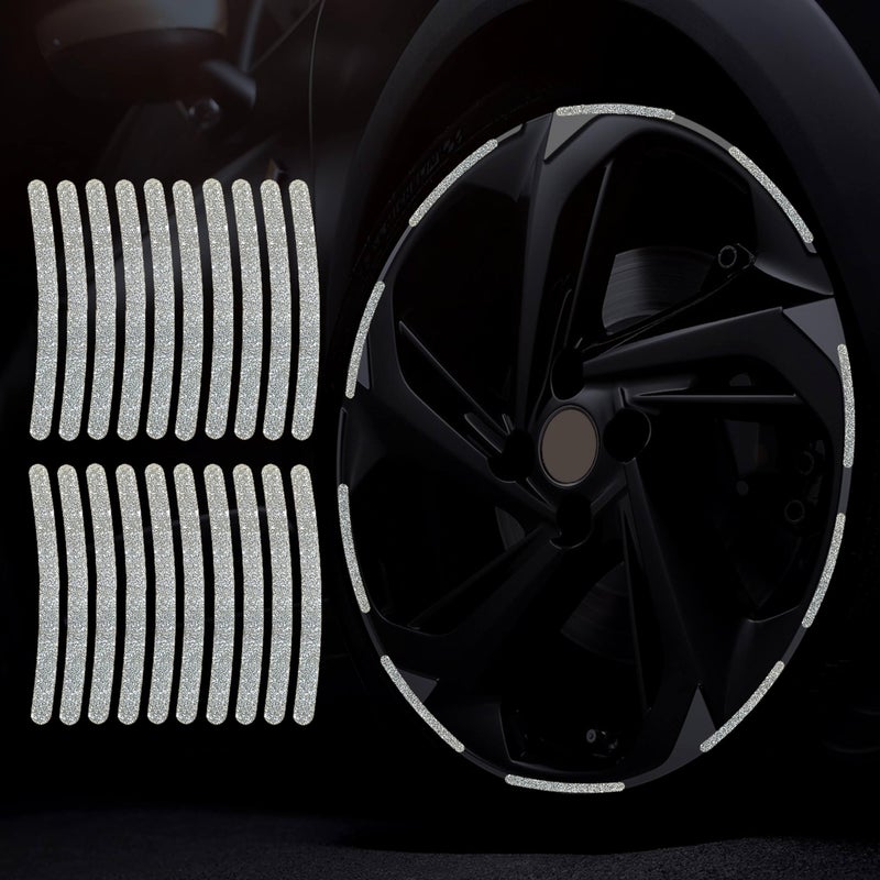 Maicican 20PCS Bling Car Wheel Decorative Stickers, Glitter Stripe Stickers for Car, Fashion Bling Car Wheel Sticker Decal for Women Girls Car Motorcycle Wheel Decorative Stickers Universal. (Bling Silver) - Image 1