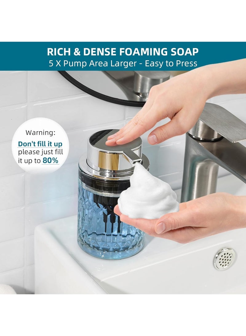 Foam Soap Dispenser, Transparent Glass Foam Hand Soap Dispenser for Bathroom, Refillable 7.8-Ounce Foam Pump Bottle with Plastic Silver Pump, Vintage Dish Soap Foam Dispenser Container - Image 3