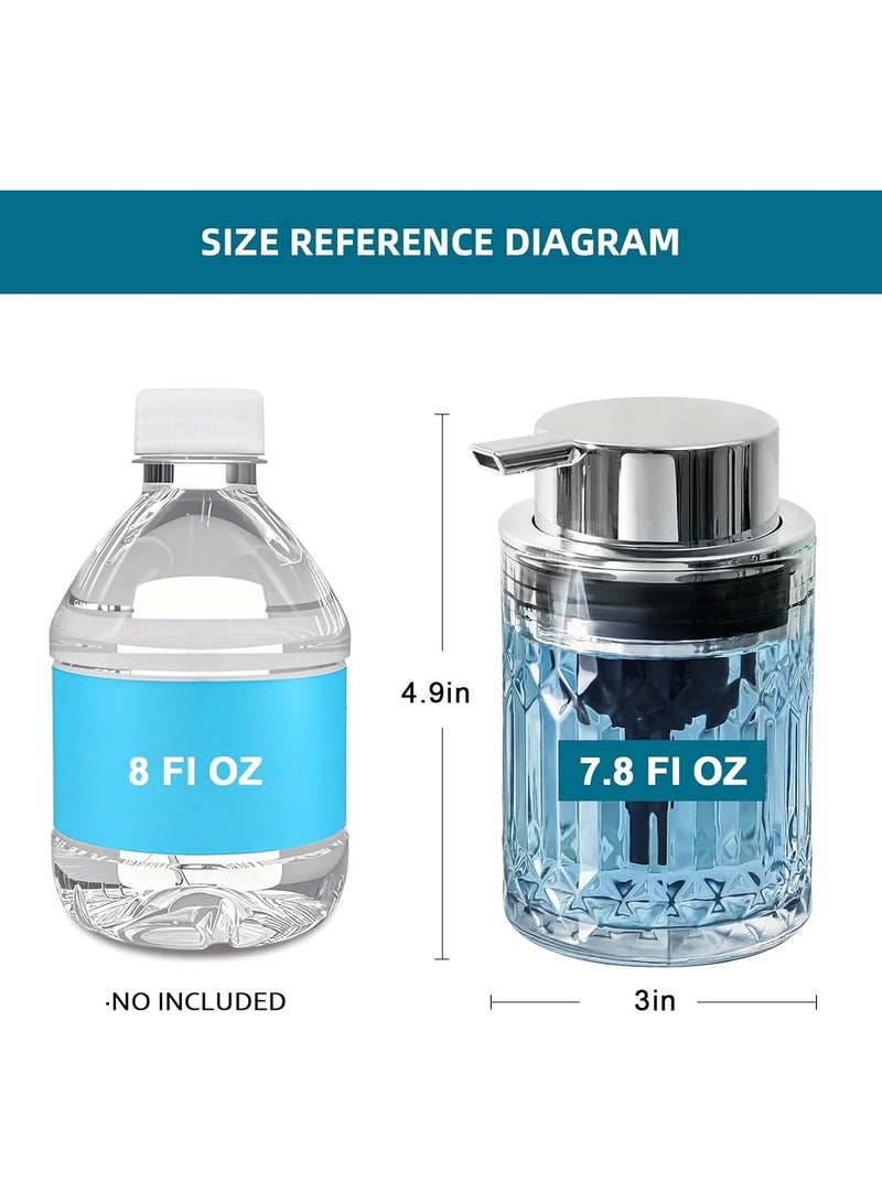 Foam Soap Dispenser, Transparent Glass Foam Hand Soap Dispenser for Bathroom, Refillable 7.8-Ounce Foam Pump Bottle with Plastic Silver Pump, Vintage Dish Soap Foam Dispenser Container - Image 2
