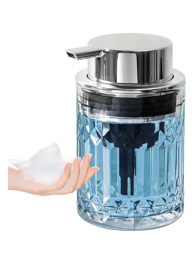 Foam Soap Dispenser, Transparent Glass Foam Hand Soap Dispenser for Bathroom, Refillable 7.8-Ounce Foam Pump Bottle with Plastic Silver Pump, Vintage Dish Soap Foam Dispenser Container - Image 1