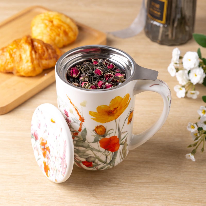 AmorArc Porcelain Tea Mug with Infuser and Lids, 18 Oz Large Cup Strainer with Bag Holder for Loose Leaf Tea, Steeping Coffee Mug for House-warming Wedding Birthday Gift - Image 4