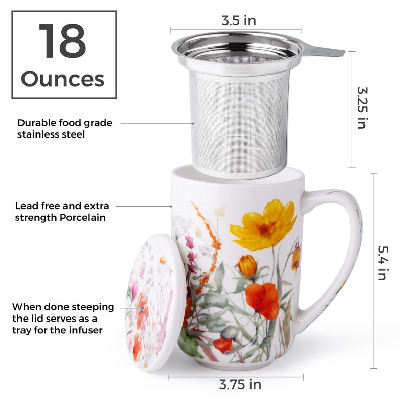 AmorArc Porcelain Tea Mug with Infuser and Lids, 18 Oz Large Cup Strainer with Bag Holder for Loose Leaf Tea, Steeping Coffee Mug for House-warming Wedding Birthday Gift - Image 3