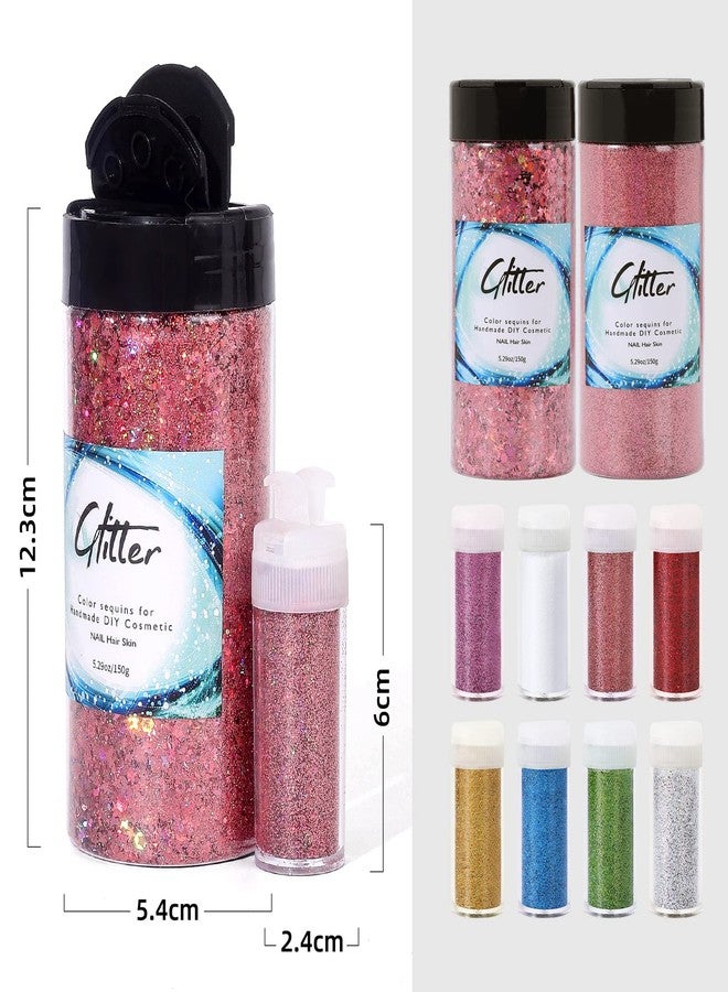 AARDWO Craft Glitter, 380g Nail Glitter Powder 10 Jars Glitter with Tools,AARDWO Vibrant Multi-Purpose Glitter for Body,Eyeshadow,Cosmetic,Nail Arts,Crafts,Decoration,DIY(Star&Moon Shape, Pink) - Image 4