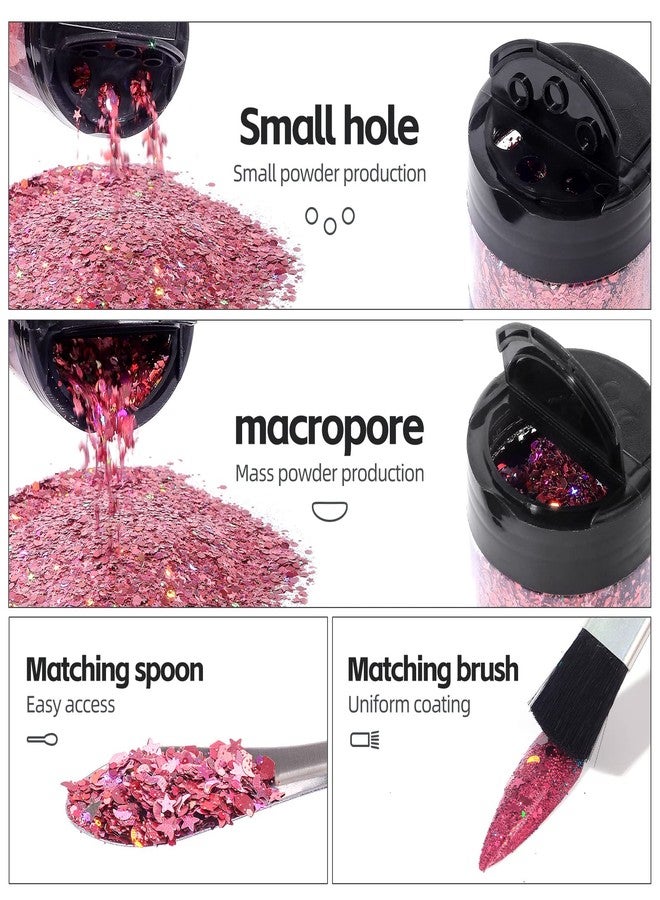AARDWO Craft Glitter, 380g Nail Glitter Powder 10 Jars Glitter with Tools,AARDWO Vibrant Multi-Purpose Glitter for Body,Eyeshadow,Cosmetic,Nail Arts,Crafts,Decoration,DIY(Star&Moon Shape, Pink) - Image 5
