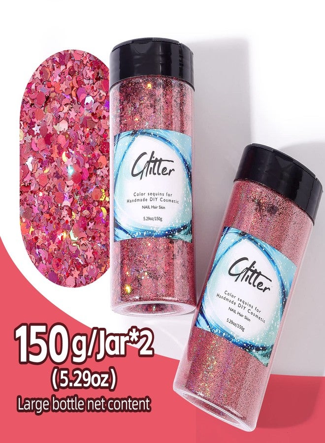 AARDWO Craft Glitter, 380g Nail Glitter Powder 10 Jars Glitter with Tools,AARDWO Vibrant Multi-Purpose Glitter for Body,Eyeshadow,Cosmetic,Nail Arts,Crafts,Decoration,DIY(Star&Moon Shape, Pink) - Image 2
