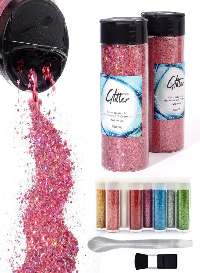 AARDWO Craft Glitter, 380g Nail Glitter Powder 10 Jars Glitter with Tools,AARDWO Vibrant Multi-Purpose Glitter for Body,Eyeshadow,Cosmetic,Nail Arts,Crafts,Decoration,DIY(Star&Moon Shape, Pink) - Image 1