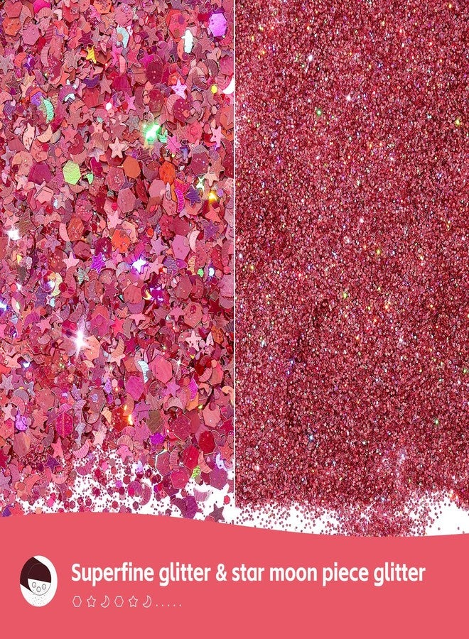 AARDWO Craft Glitter, 380g Nail Glitter Powder 10 Jars Glitter with Tools,AARDWO Vibrant Multi-Purpose Glitter for Body,Eyeshadow,Cosmetic,Nail Arts,Crafts,Decoration,DIY(Star&Moon Shape, Pink) - Image 3